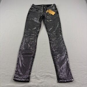Robins Jean Womens Size 24 Black Silver Skinny Rhinestone Denim NEW